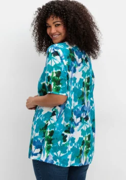Shirt mit Blätterprint und Perlen-Detail<sheego Online