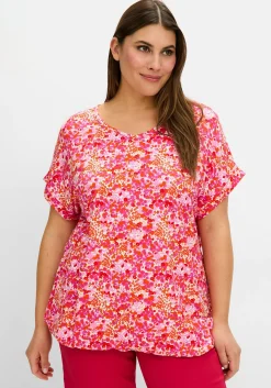 Shirt mit Blumendruck und Saum-Gummizug<sheego New