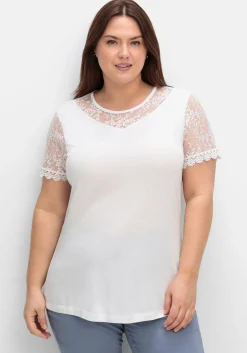 Shirt mit Einsätzen aus floraler Spitze, leicht tailliert<sheego Hot