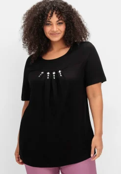 Shirt mit Faltendetails und Ziersteinen<sheego Hot