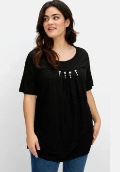 Shirt mit Faltendetails und Ziersteinen<sheego Fashion