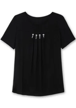 Shirt mit Faltendetails und Ziersteinen<sheego Hot