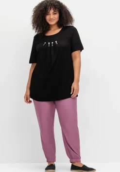 Shirt mit Faltendetails und Ziersteinen<sheego Hot