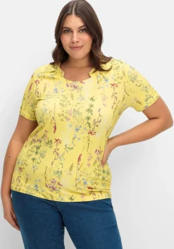 Shirt mit Faltenpartie am Stehkragen<sheego Discount