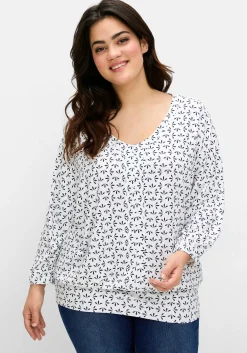 Shirt mit 3/4-Fledermausärmeln und V-Ausschnitt<sheego Fashion