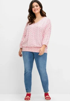 Shirt mit 3/4-Fledermausärmeln und V-Ausschnitt<sheego Fashion