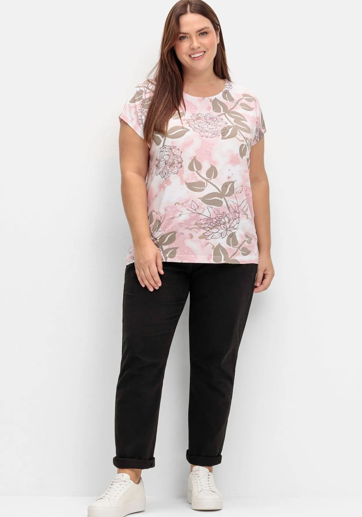 Shirt mit glänzendem Blumendruck<sheego Outlet