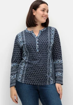 Shirt mit Minimalprint und Krempelärmeln<sheego Sale
