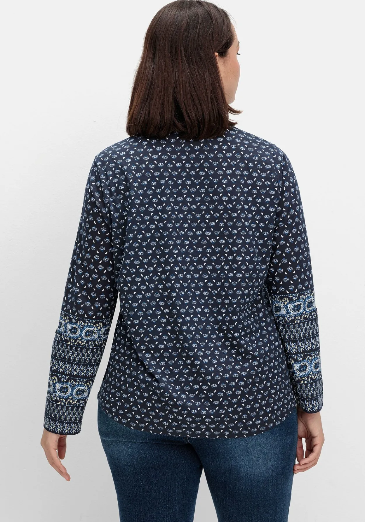 Shirt mit Minimalprint und Krempelärmeln<sheego Sale