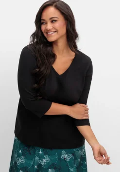 Shirt mit 3/4-Ärmeln und V-Ausschnitt<sheego Fashion