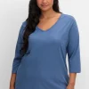 Shirt mit 3/4-Ärmeln und V-Ausschnitt<sheego Online