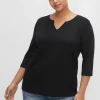Shirt mit Rundhals und Schlitz, 3/4-Ärmel<sheego Sale