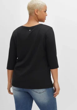 Shirt mit Rundhals und Schlitz, 3/4-Ärmel<sheego Sale