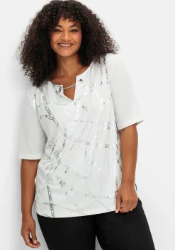 Shirt mit Ösen und Metallkette am Ausschnitt<sheego Sale