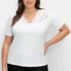 Shirt mit Spitze an V-Ausschnitt und Schulterbereich<creation L Discount