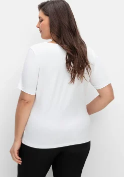 Shirt mit Spitze an V-Ausschnitt und Schulterbereich<creation L Discount