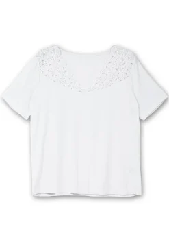Shirt mit Spitze an V-Ausschnitt und Schulterbereich<creation L Discount