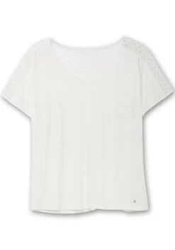 Shirt mit Spitze und V-Ausschnitt, aus Flammgarnjersey<sheego Online