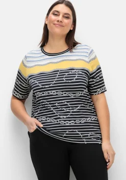 Shirt mit Streifendruck und Kettenmotiven<CREATION L PREMIUM New