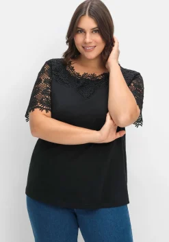 Shirt mit transparentem Spitzenbesatz<sheego Outlet