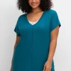 Shirt mit V-Ausschnitt und Zierpaspel vorn<sheego Fashion