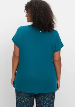 Shirt mit V-Ausschnitt und Zierpaspel vorn<sheego Fashion