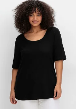 Shirt mit weitem Rundhalsausschnitt, in Rippstruktur<sheego Online