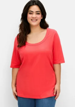 Shirt mit weitem Rundhalsausschnitt, in Rippstruktur<sheego Sale