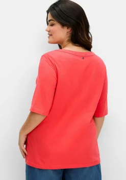 Shirt mit weitem Rundhalsausschnitt, in Rippstruktur<sheego Sale