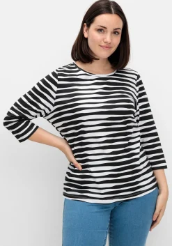 Shirt mit welligen Streifen und 3/4-Ärmeln<sheego Hot