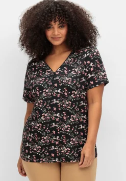 Shirt mit Zipper am Ausschnitt und Blumenprint<sheego Online