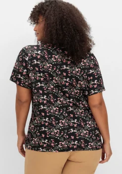 Shirt mit Zipper am Ausschnitt und Blumenprint<sheego Online