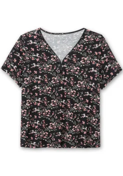 Shirt mit Zipper am Ausschnitt und Blumenprint<sheego Online