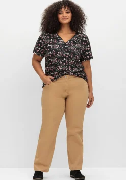 Shirt mit Zipper am Ausschnitt und Blumenprint<sheego Online