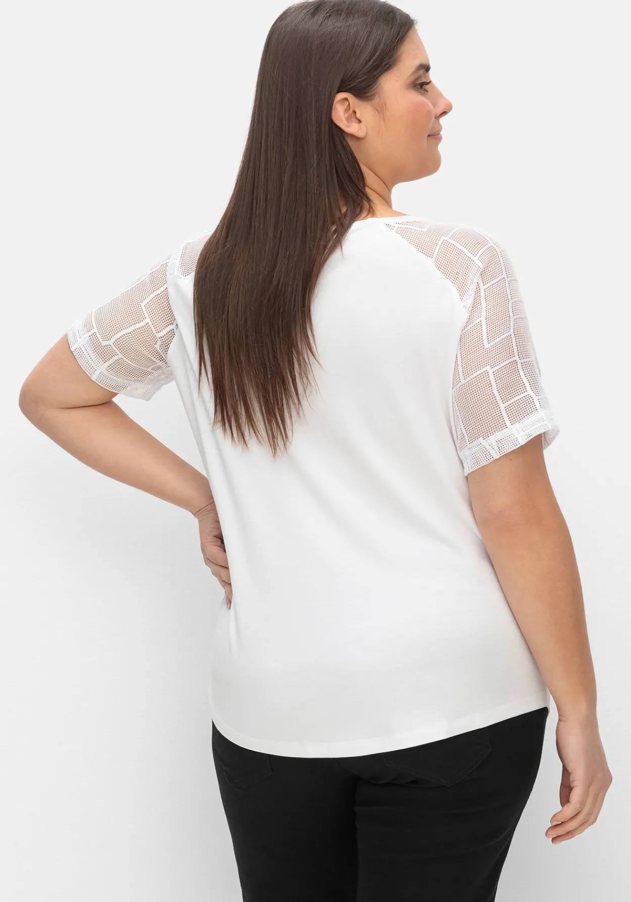 Shirt mit Zipper und Ärmeln aus Spitze<creation L Hot