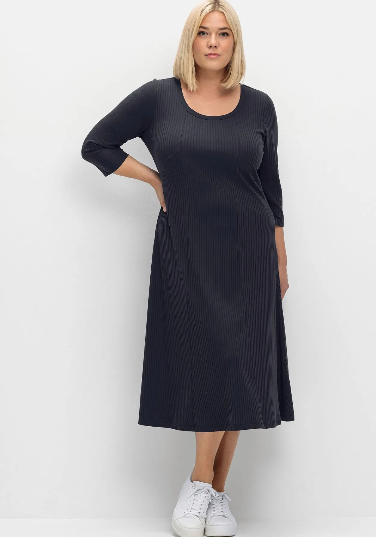 Shirtkleid aus Rippqualität, mit 3/4-Ärmeln<sheego Discount