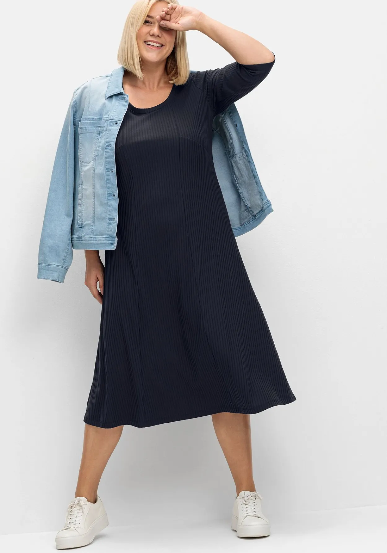 Shirtkleid aus Rippqualität, mit 3/4-Ärmeln<sheego Discount