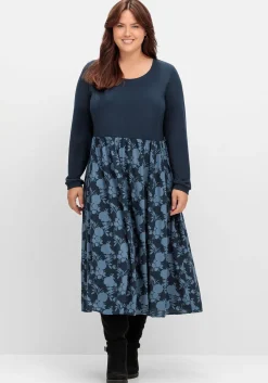 Shirtkleid in Midilänge, im Muster- und Materialmix<sheego Discount