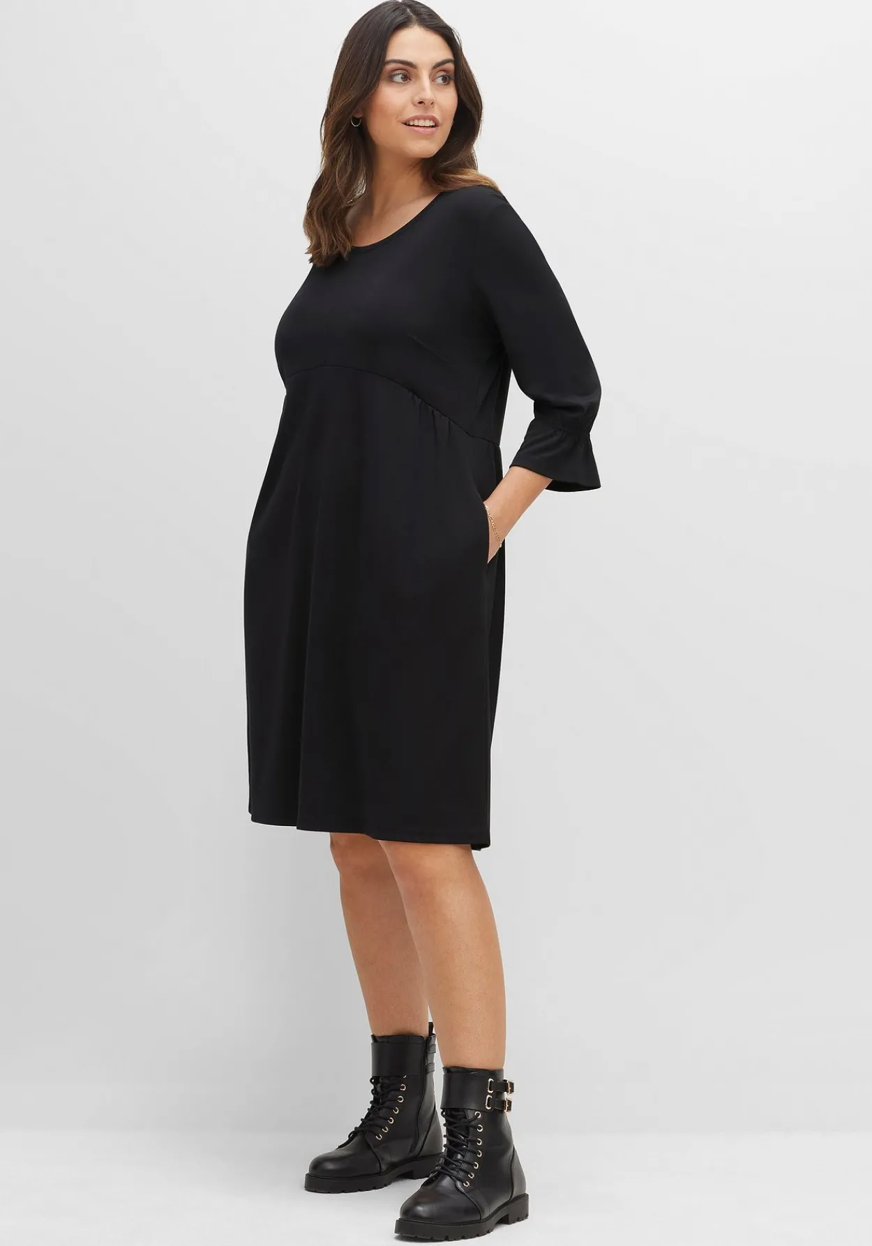 Shirtkleid mit gerafften 3/4-Ärmeln<sheego Fashion