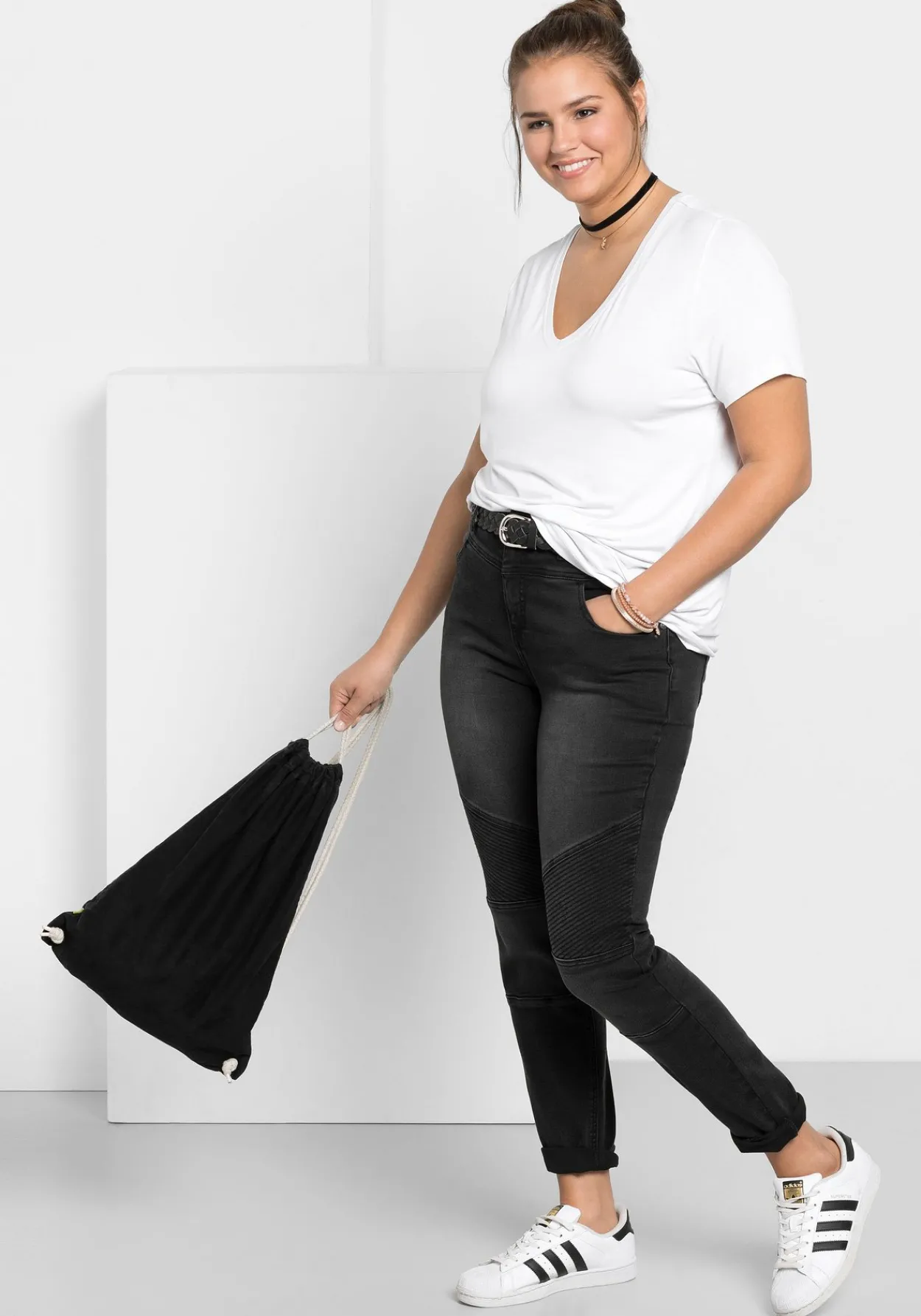 Skinny Power-Stretch-Jeans im Biker-Look<sheego Clearance