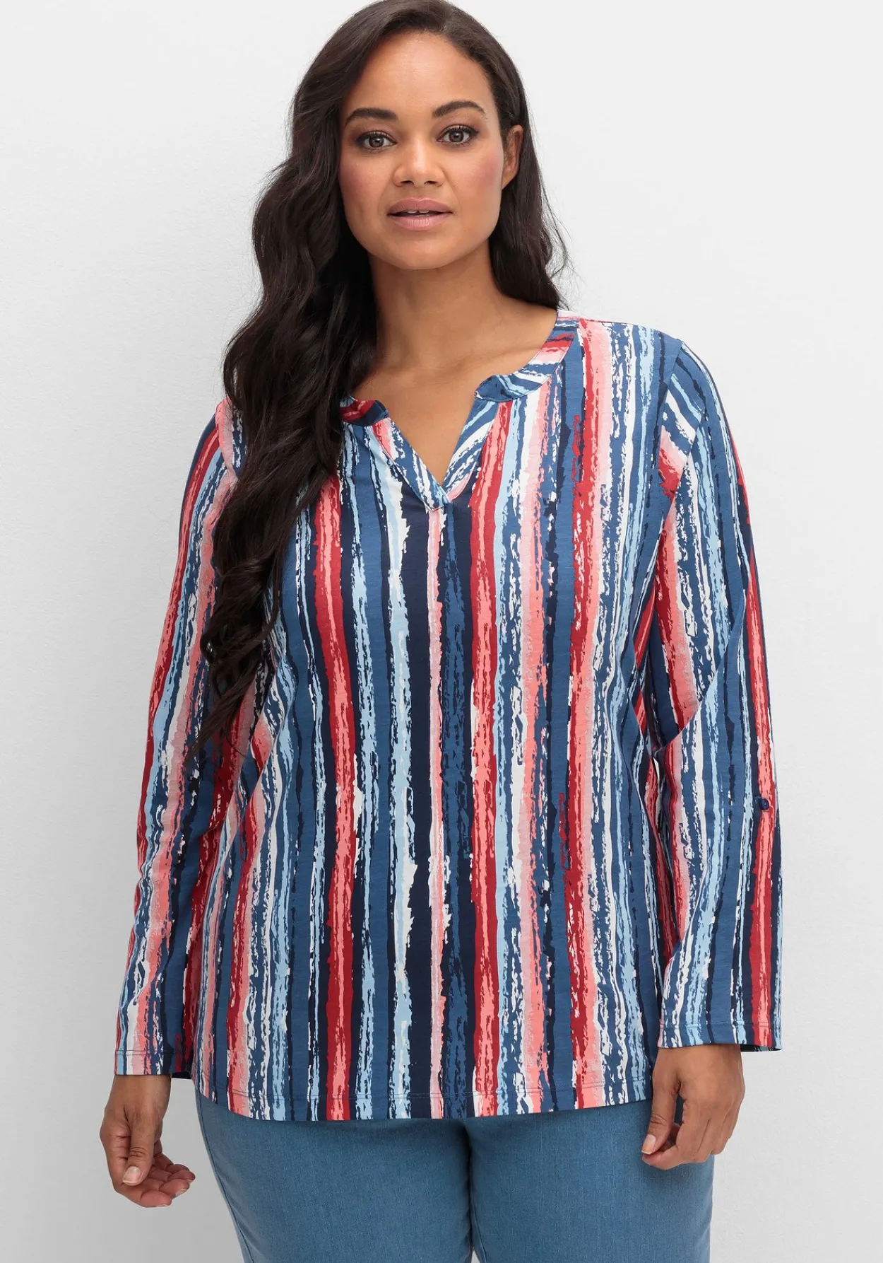 Streifenshirt im Batik-Look, mit Krempelärmeln<sheego Hot