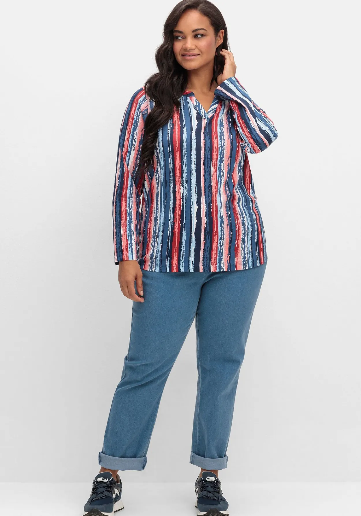 Streifenshirt im Batik-Look, mit Krempelärmeln<sheego Hot