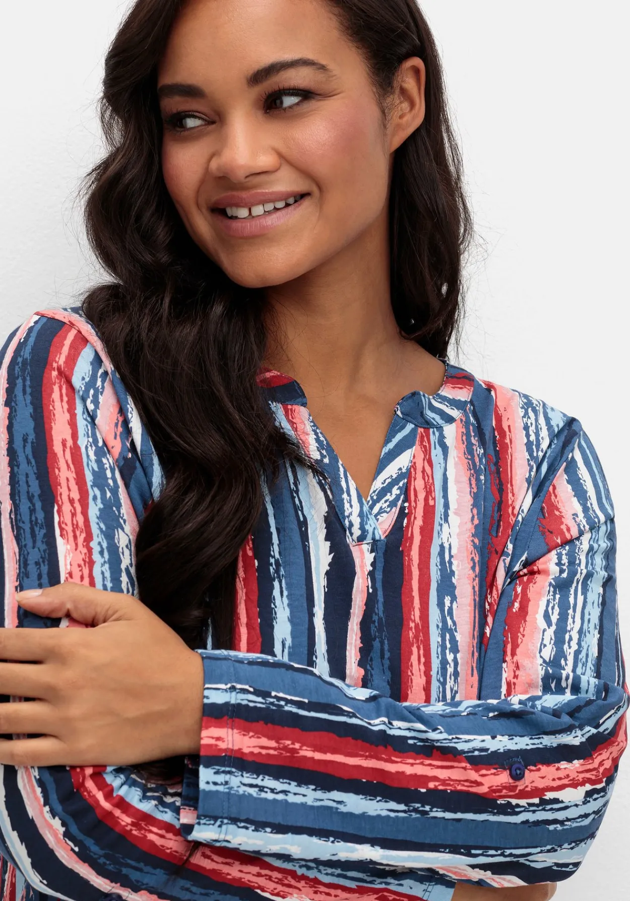 Streifenshirt im Batik-Look, mit Krempelärmeln<sheego Hot