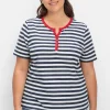 Streifenshirt mit kurzer Zierknopfleiste<sheego Sale