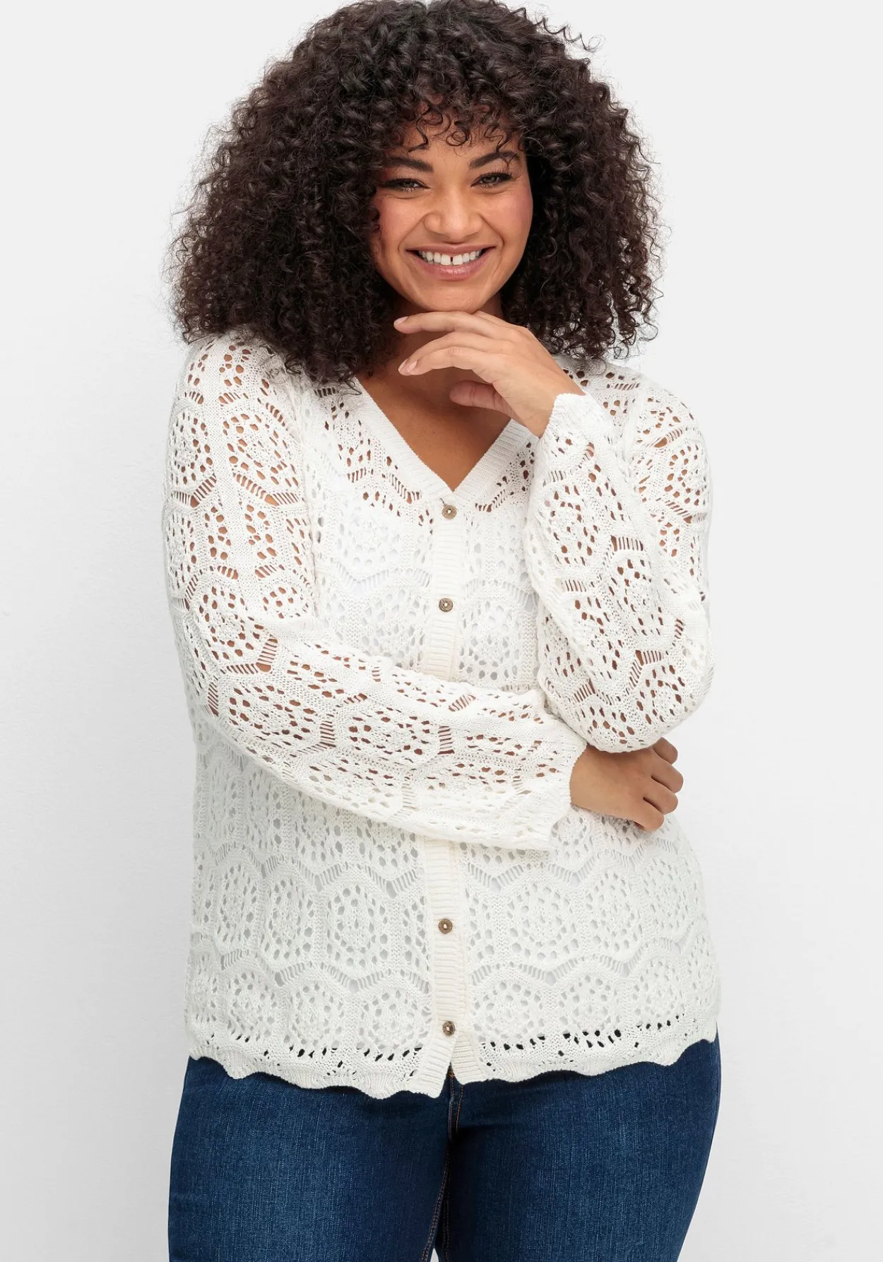 Strickjacke aus transparenter Häkelspitze<sheego by Joe Browns Discount