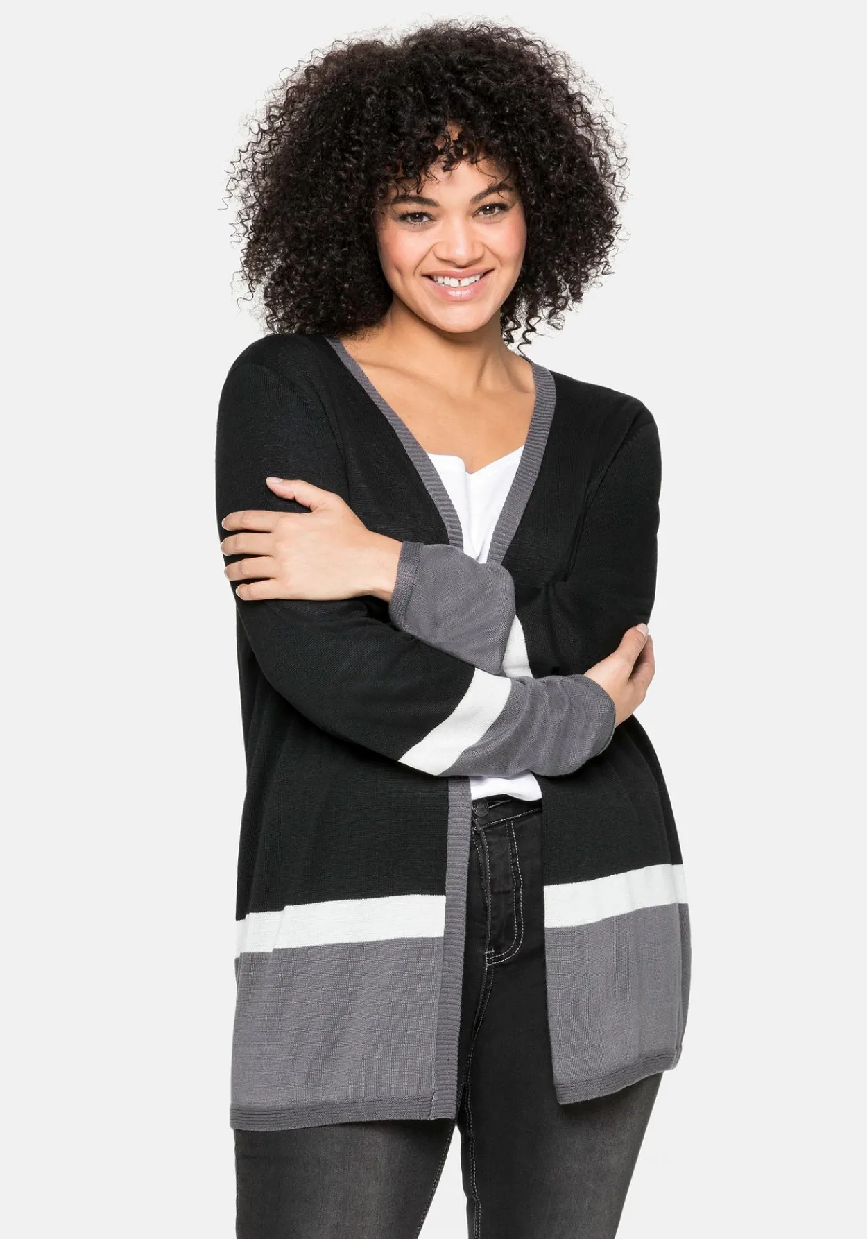 Strickjacke im Colourblocking-Stil, in offener Form<sheego Fashion