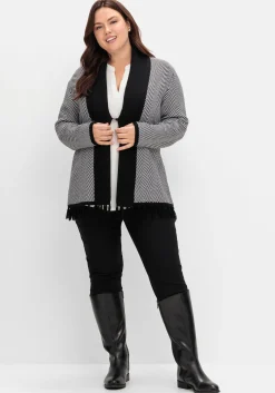 Strickjacke im Fischgrätmuster, mit Schalkragen<sheego Fashion