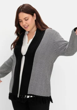 Strickjacke im Fischgrätmuster, mit Schalkragen<sheego Fashion