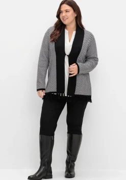 Strickjacke im Fischgrätmuster, mit Schalkragen<sheego Fashion