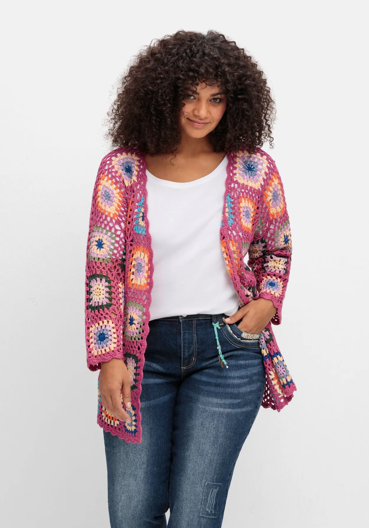 Strickjacke in Häkeloptik, mit Crochet-Muster<sheego by Joe Browns Fashion